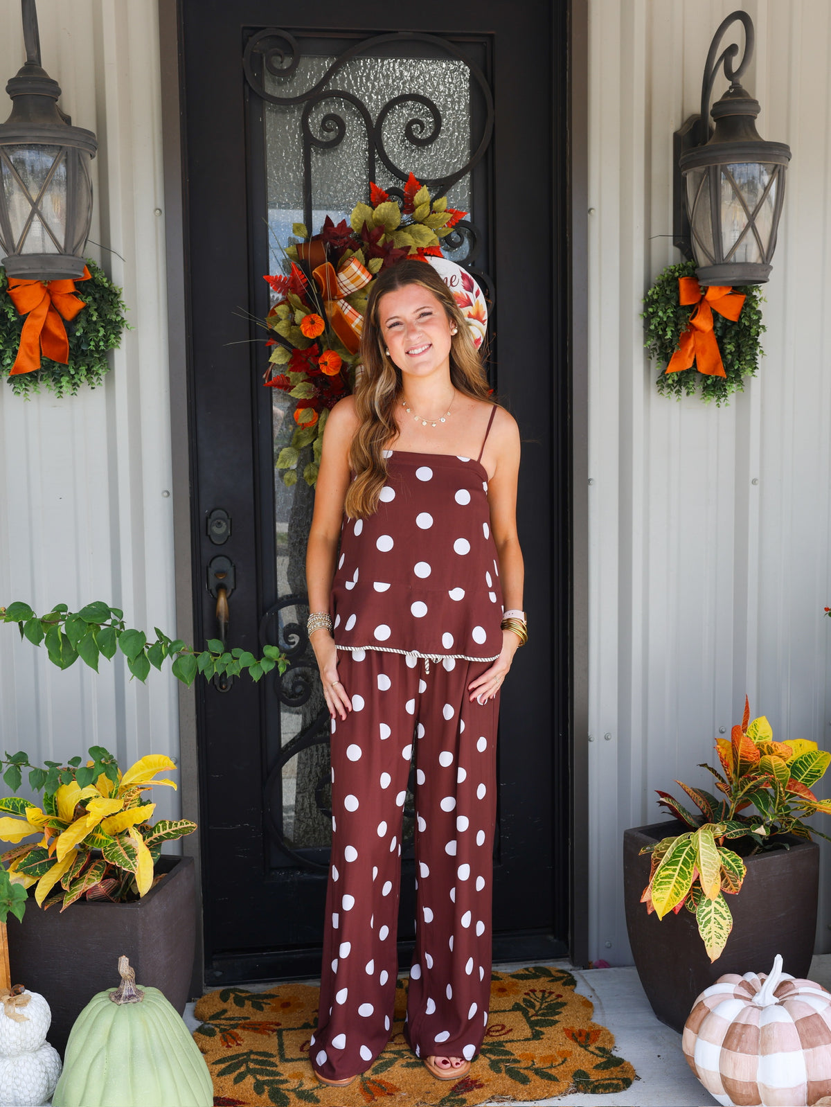 Brown Polka Dot Pant Set