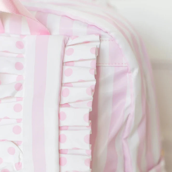 Ruffled Nylon Backpack - Pink Polka Stripe