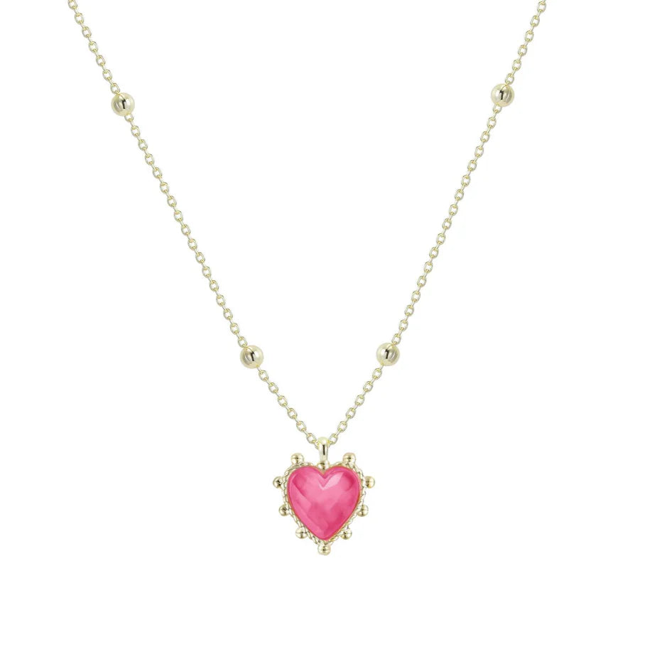Adorned Heart Drop Necklace in Pink Enamel - Southern Belle Boutique