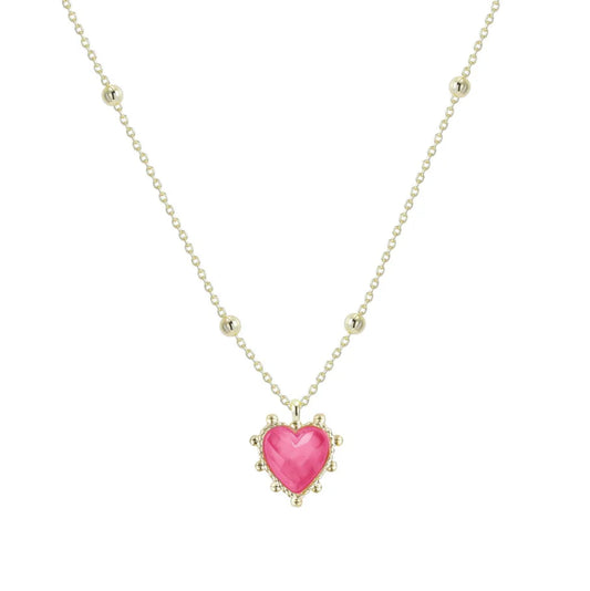 Adorned Heart Drop Necklace in Pink Enamel - Southern Belle Boutique