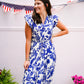 Blue Floral Printed Tiered Maxi Dress