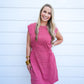 Striped Crew Neck Mini Dress - Crimson Red