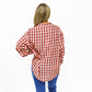Burgundy Gingham Plaid Ruffle Cuff Shirt