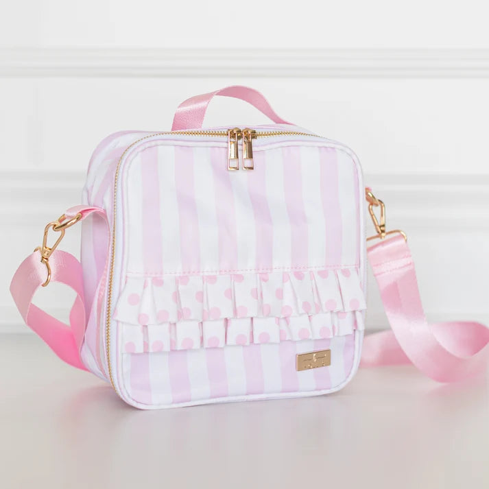 Ruffled Nylon Lunchbox - Pink Polka Stripe