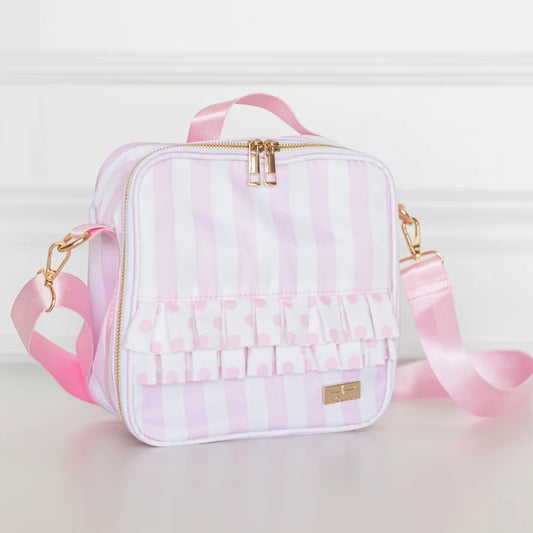 Ruffled Nylon Lunchbox - Pink Polka Stripe