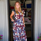 Blue Grey Floral Satin Ruffle Tiered Midi Dress - Southern Belle Boutique