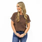 Brown Blouse w/Sleeve Trim