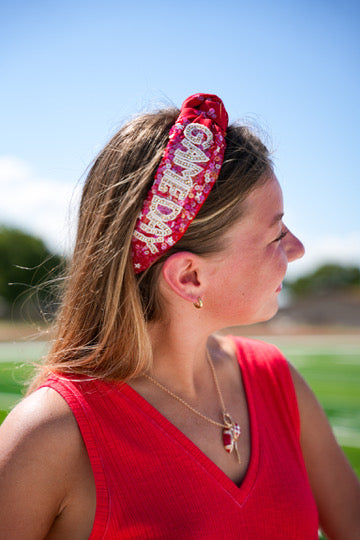 Red Sequin Headband with White Rhinestone Game Day