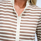 Camel Cream Striped Ruffle Collar Top
