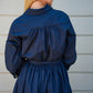 Eyelet Detailed Button Down Midi Dress - Blue Black
