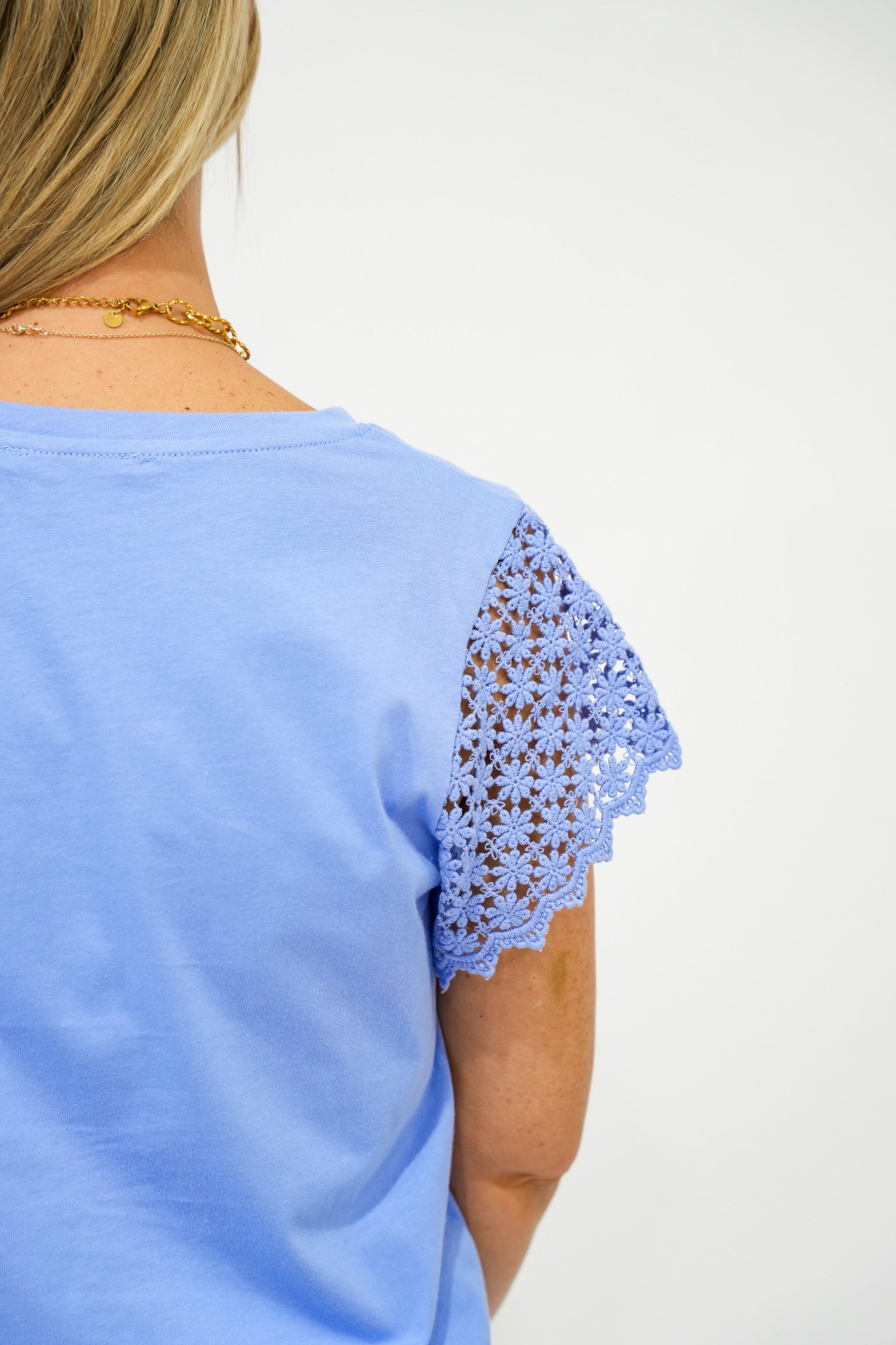 Blue Scalloped Lace Sleeve Top - Southern Belle Boutique
