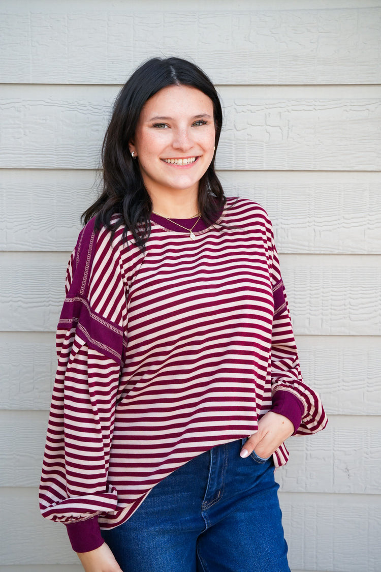 Burgundy Sand Striped Top