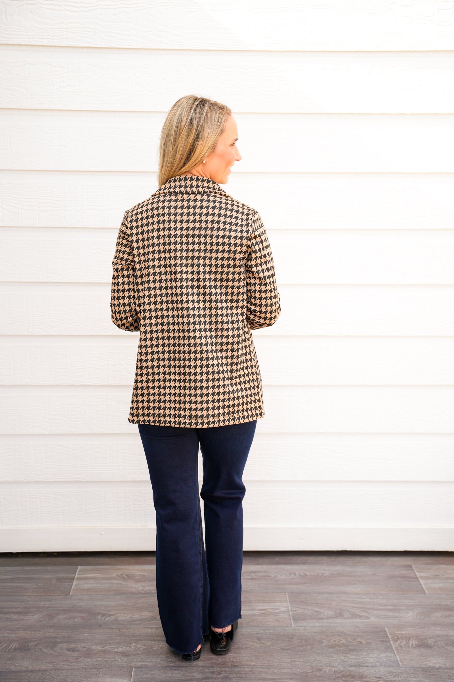 Mocha Black Houndstooth Jacquard Blazer