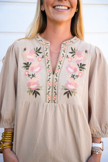 Taupe Embroidered Blouse