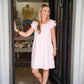 Textured Flutter Sleeve Square Neck Bow Back Mini Dress - Southern Belle Boutique