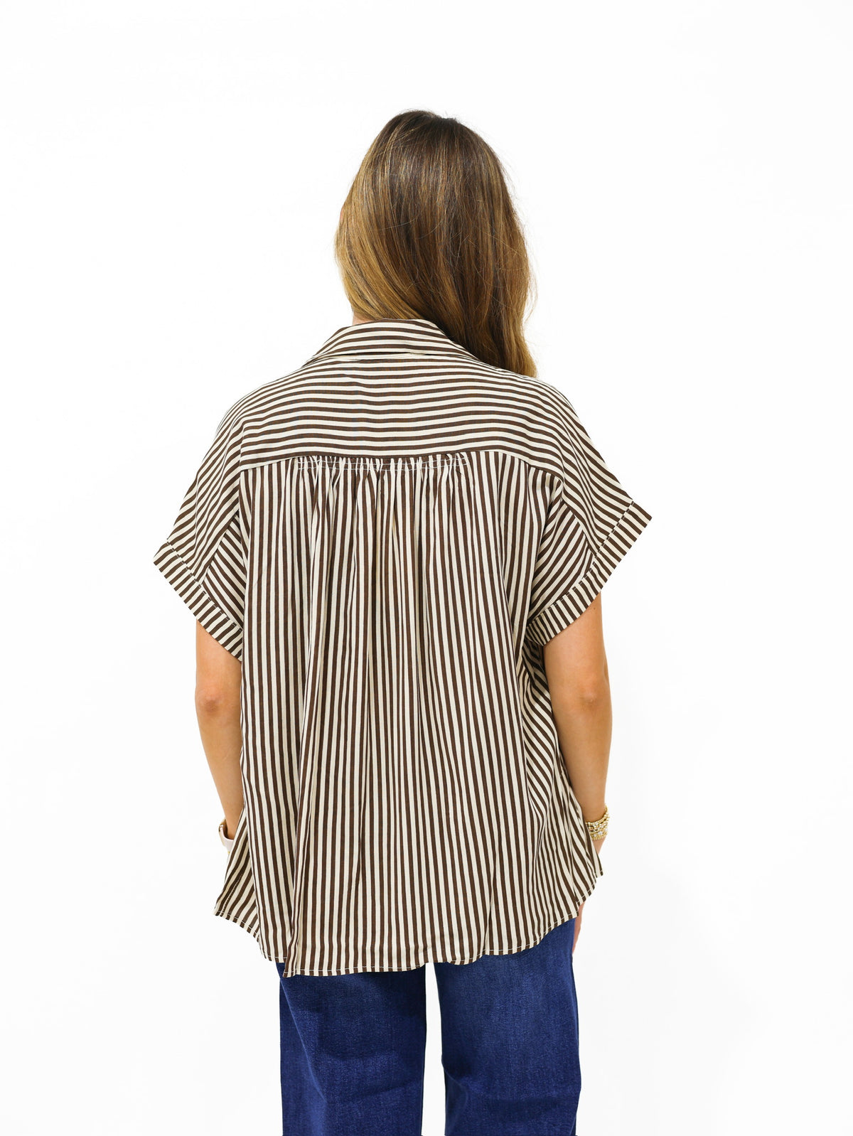 Brown Striped Button Down Shirt - Southern Belle Boutique