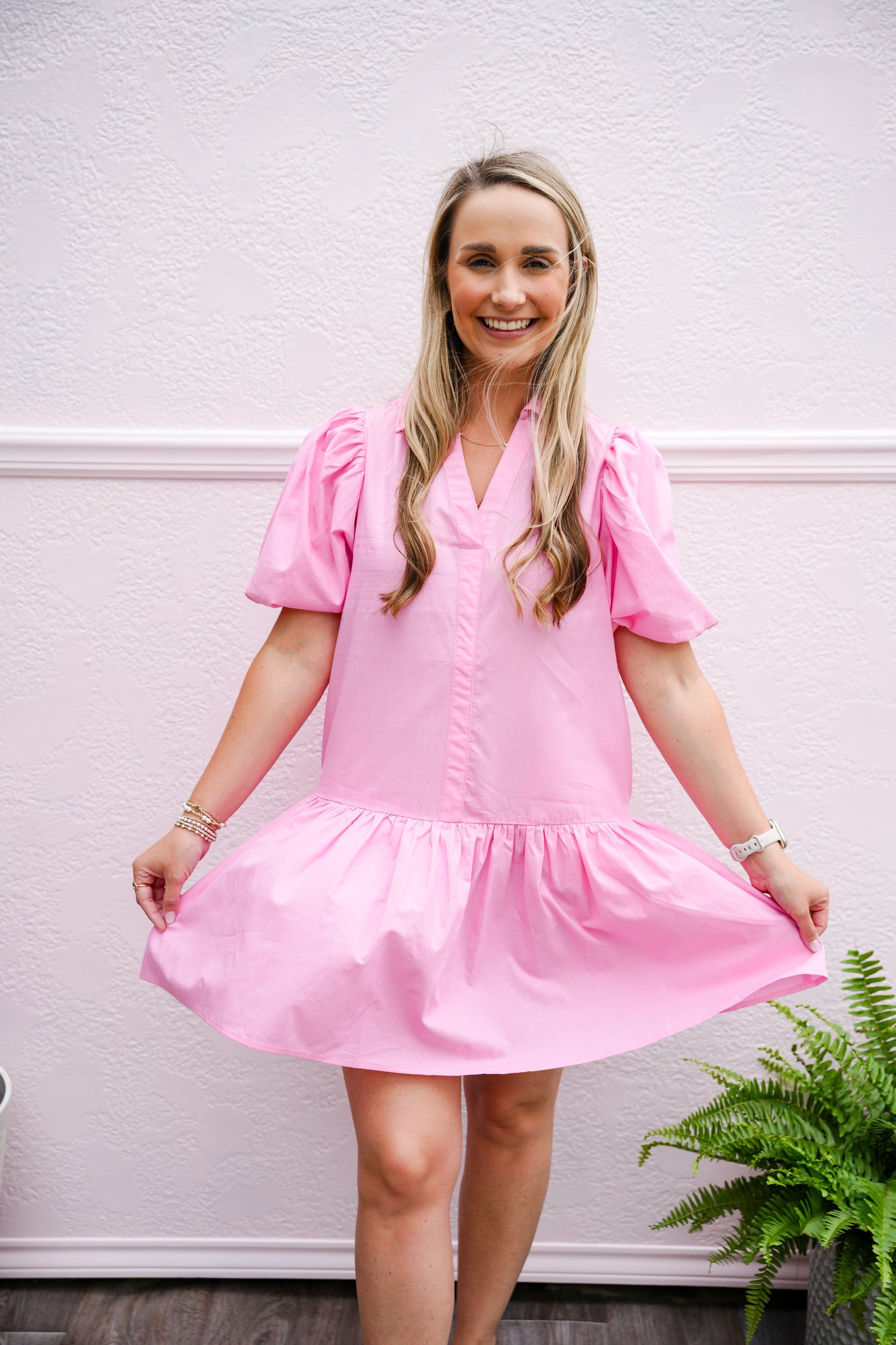 Collared Tiered Mini Dress - Pink - Southern Belle Boutique