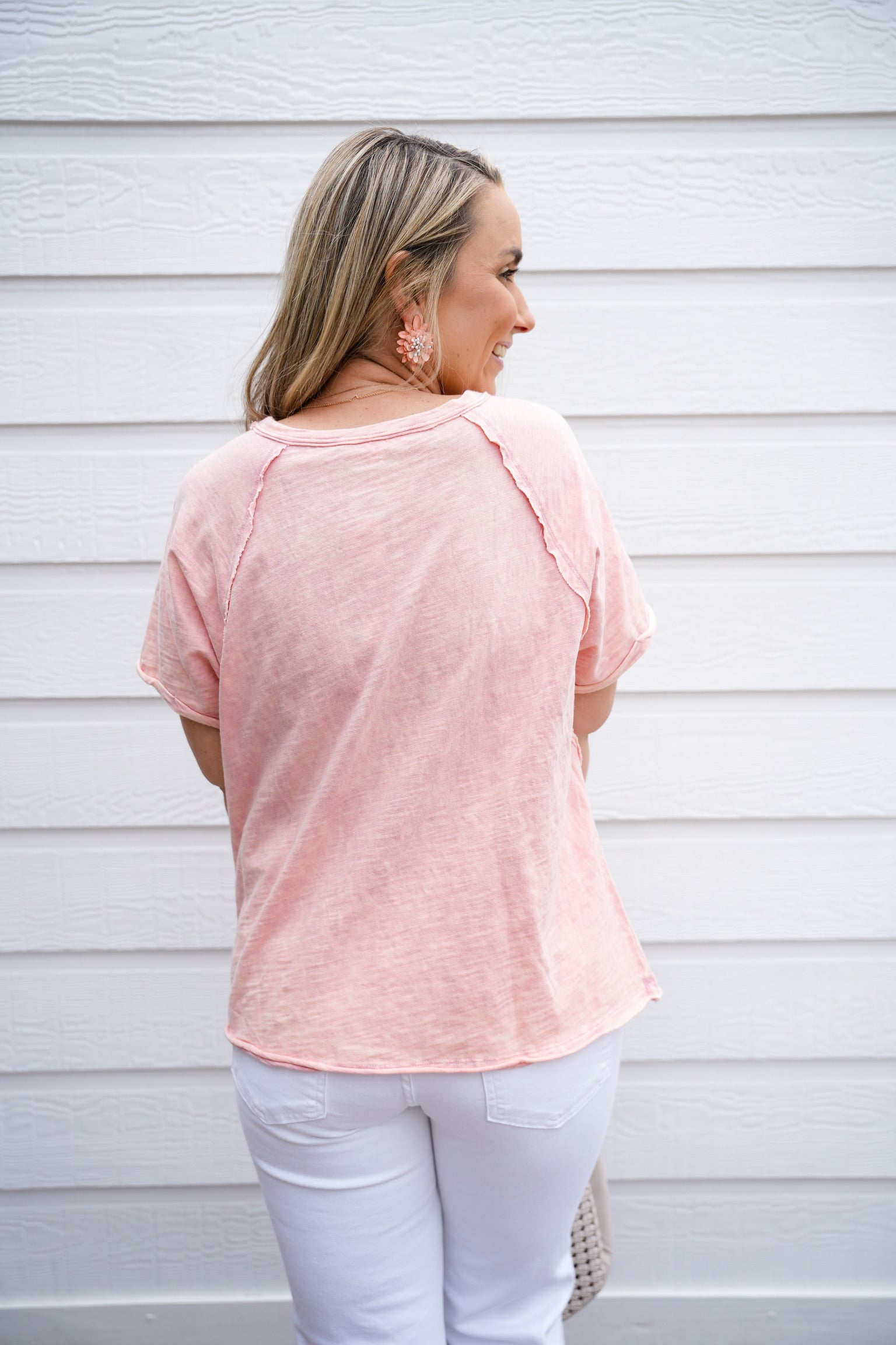 Blush Raw Edge Pocket Tee - Southern Belle Boutique