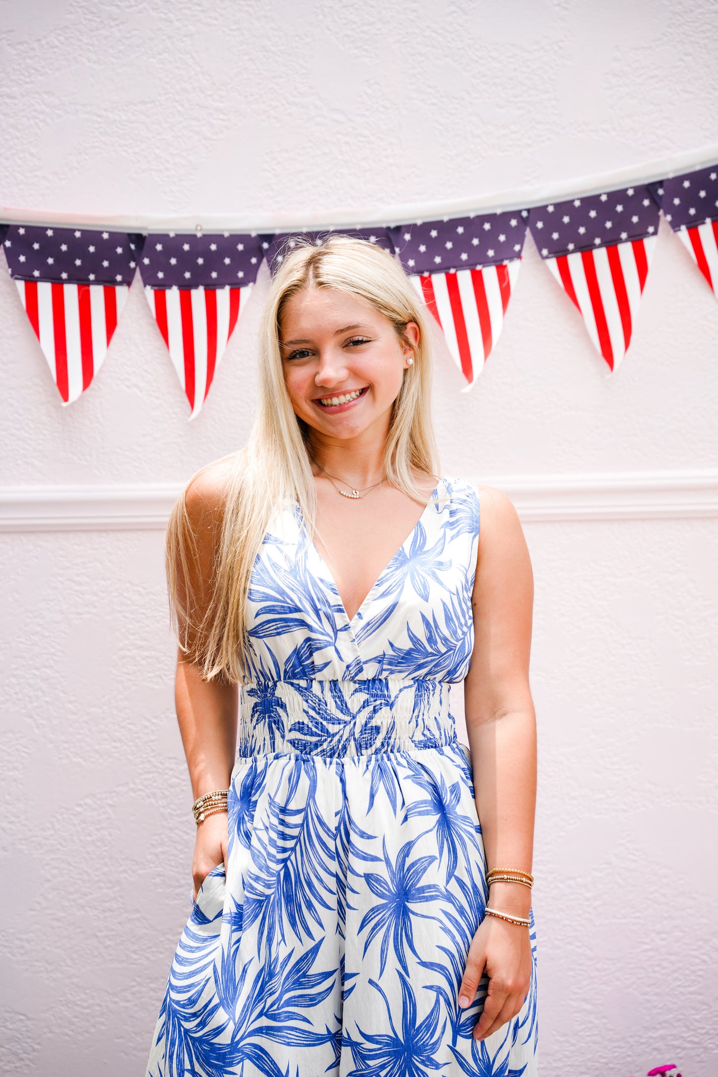 Tropical Print Royal Blue Jumpsuit