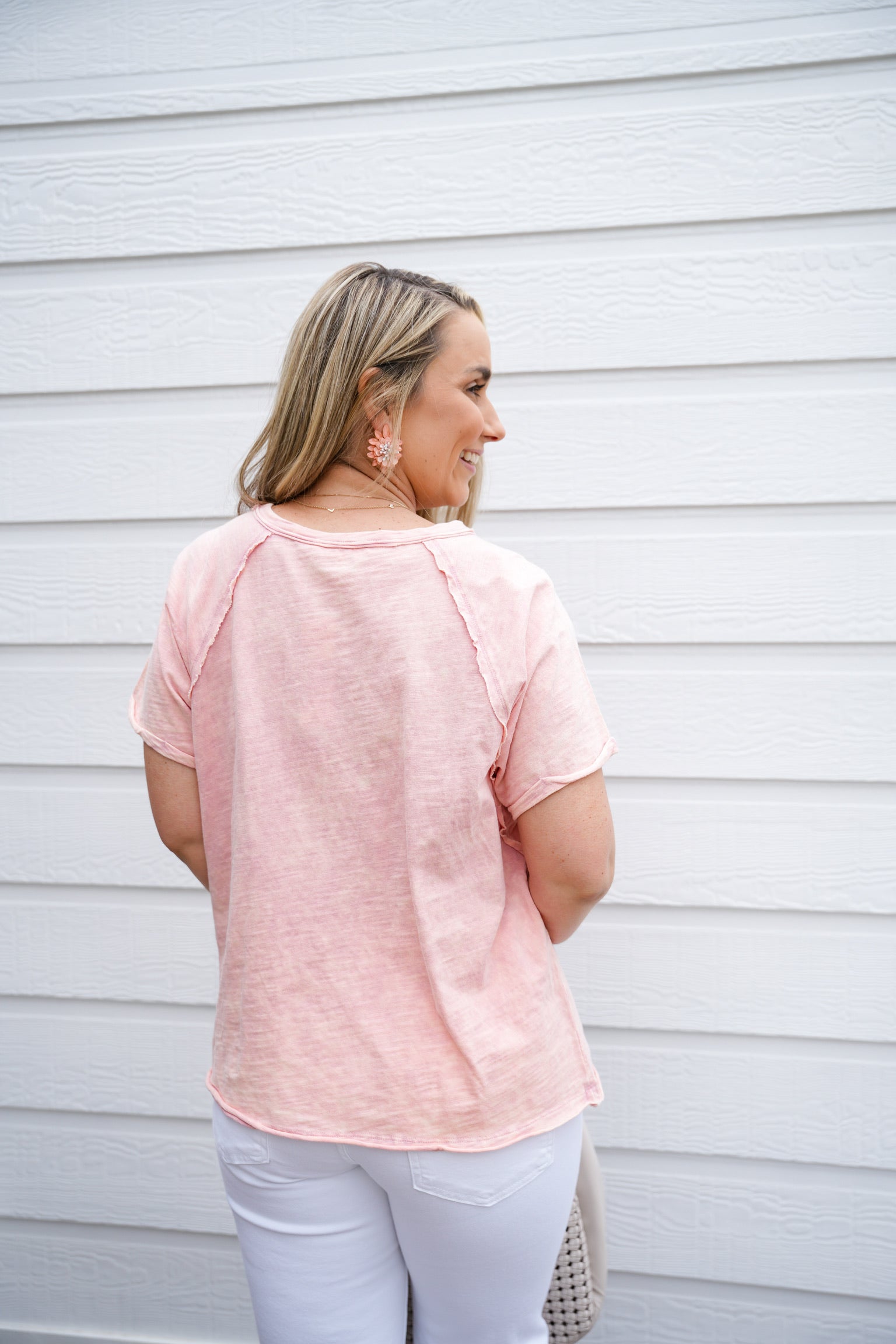 Blush Raw Edge Pocket Tee - Southern Belle Boutique
