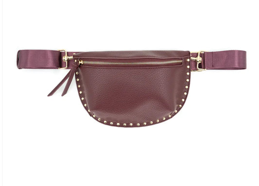Burgundy Studded Edge Vegan Leather Fanny Pack