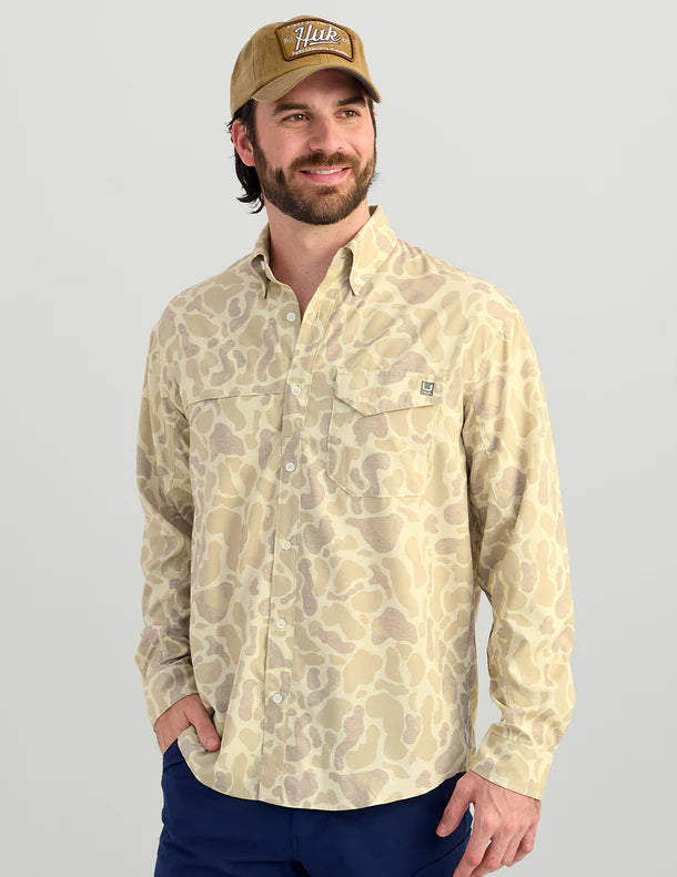 KC Print Tide Point Button-Down - Sand Camo - Southern Belle Boutique