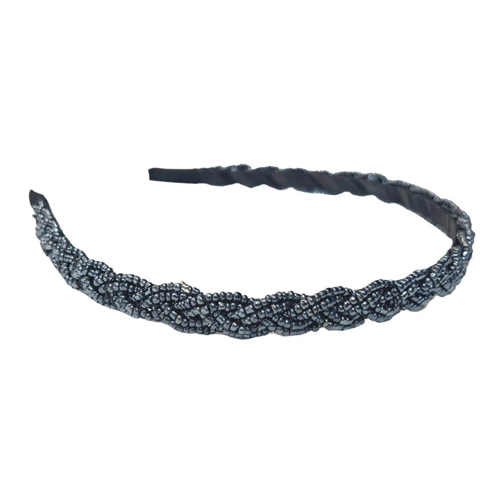 Headband Thin  - Pewter Rush Beaded - Southern Belle Boutique
