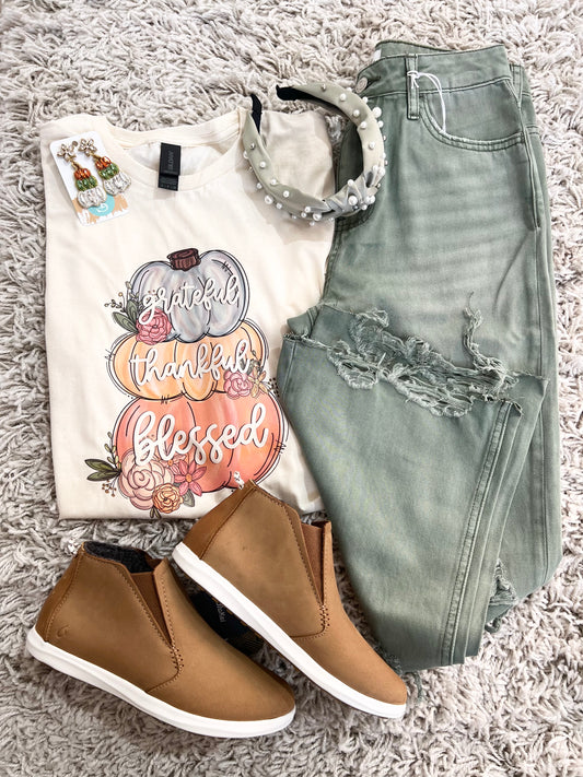 Grateful Thankful Blessed Pumpkins  Tee - Southern Belle Boutique