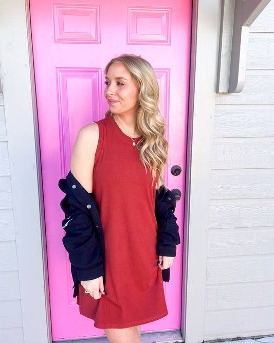 Justine Ribbed Dress - Mahogany - Southern Belle Boutique