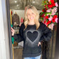 Rhinestone Heart Pullover - Black - Southern Belle Boutique