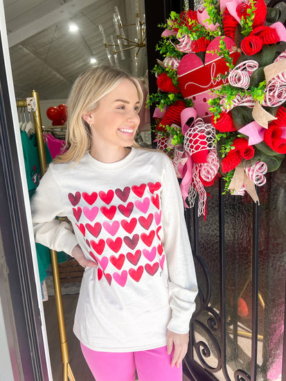 Watercolor Hearts LS Tee - Southern Belle Boutique