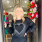 Rhinestone Heart Pullover - Black - Southern Belle Boutique