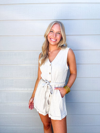 Natural Sleeveless Romper - Southern Belle Boutique