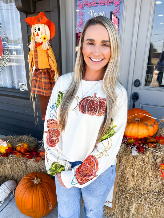 Thanksgiving Pumpkin Sequin Sweatshirts