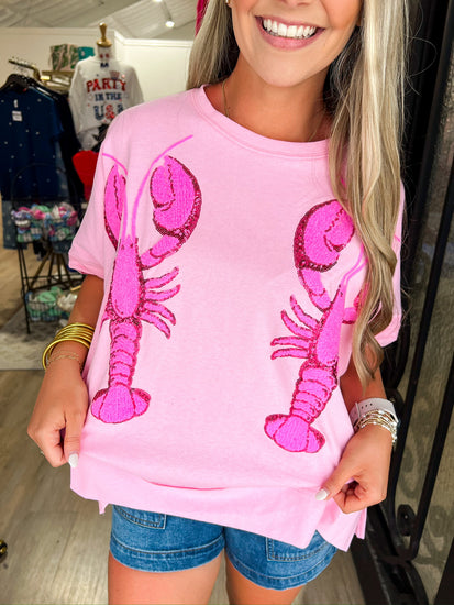 Sequin Crawfish Pink Tee - Southern Belle Boutique