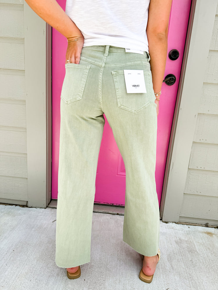 High Rise Wide Leg Crop Jean - Desert Sage