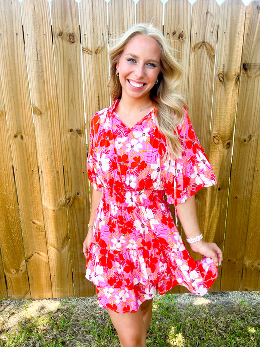 Pink Floral Mini Dress - Southern Belle Boutique