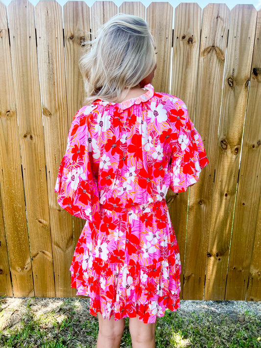 Pink Floral Mini Dress - Southern Belle Boutique