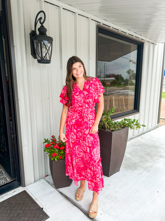 Pink Multi Tiered Maxi Dress