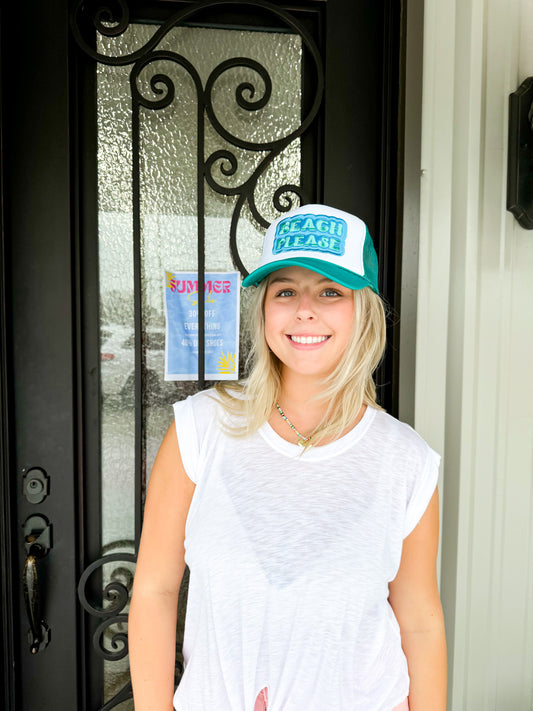 Beach Please Teal Trucker Hat