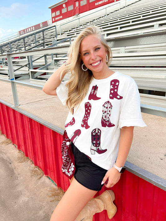 Walk the Line Tee - Maroon - Southern Belle Boutique