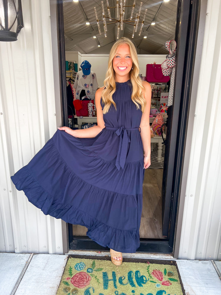 Navy Halter Midi Dress - Southern Belle Boutique