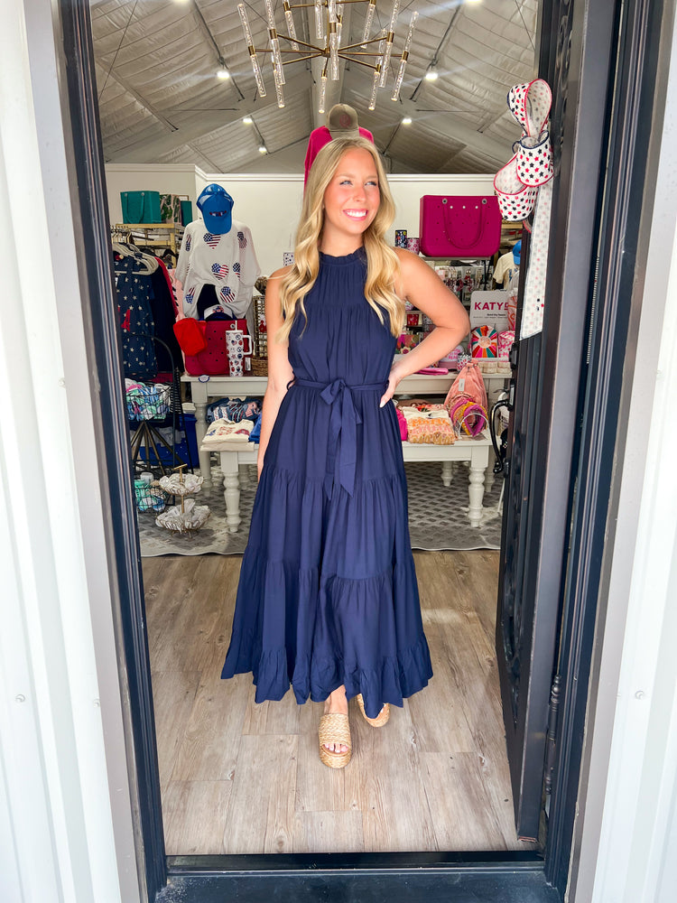 Navy Halter Midi Dress - Southern Belle Boutique