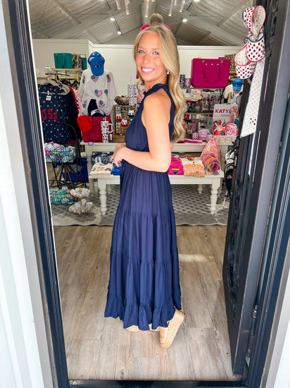 Navy Halter Midi Dress - Southern Belle Boutique