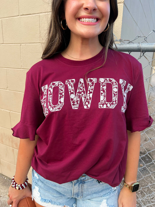 Howdy Tee - Maroon - Southern Belle Boutique