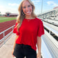 Tomato Red Lace Sleeve Top - Southern Belle Boutique