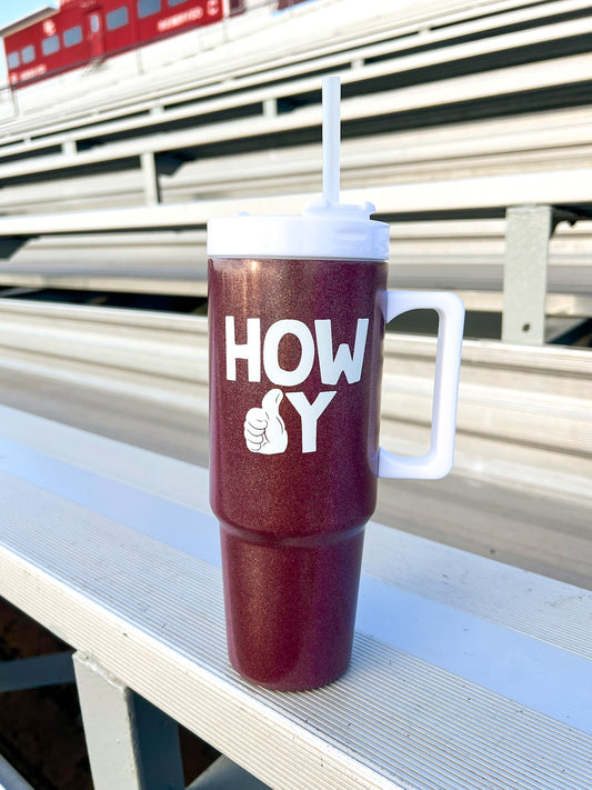 Howdy Maroon Tumbler Glitter - Southern Belle Boutique