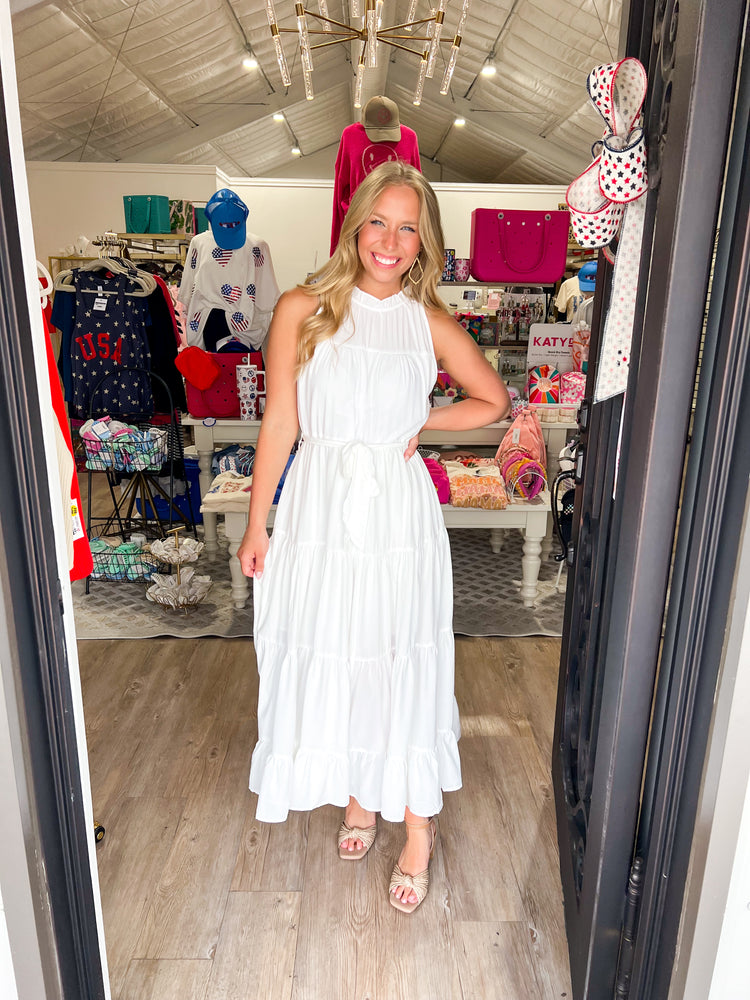 White Halter Midi Dress - Southern Belle Boutique