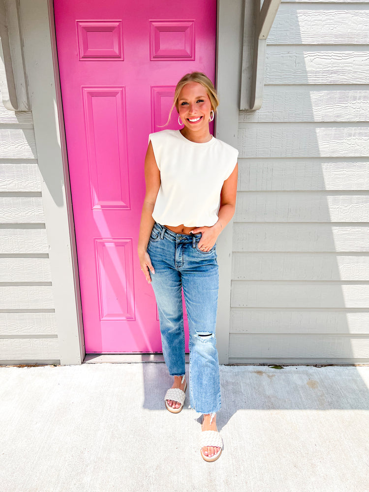 Bubble Hem Muscle Tank - Oatmeal - Southern Belle Boutique