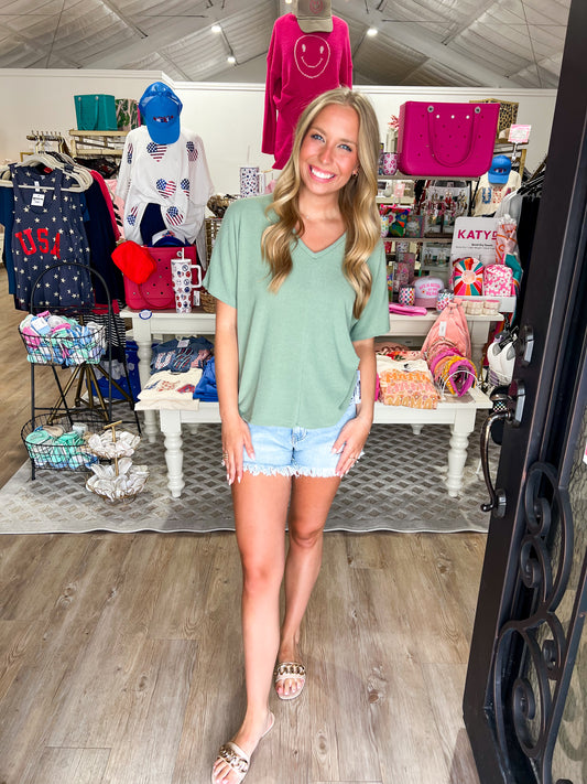 Crepe Hacci Tee - Treetop Green - Southern Belle Boutique
